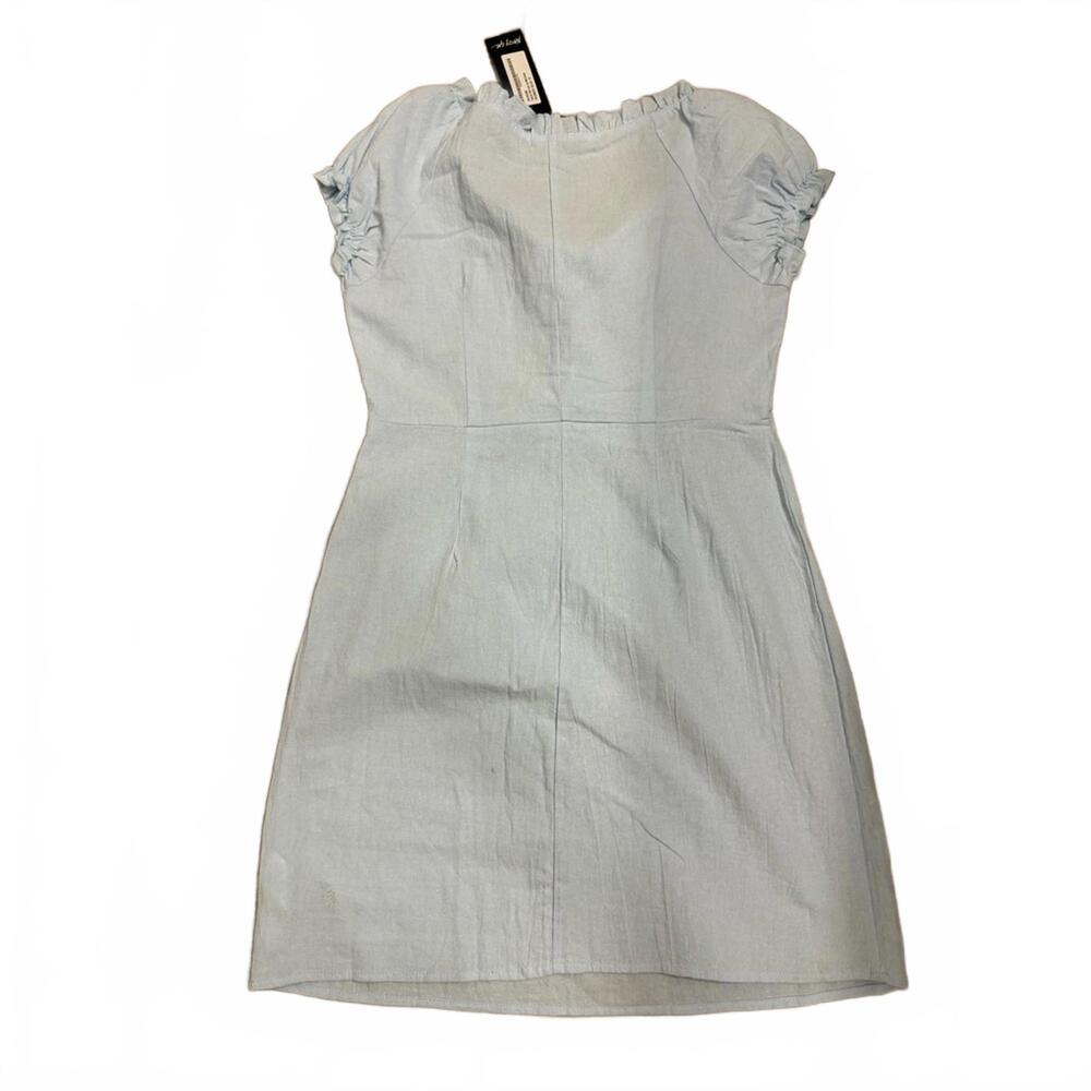 {SOLD} NWT Nasty Gal Light Blue Linen Lace Up Mini Dress- Size 8 - Picture 4 of 9
